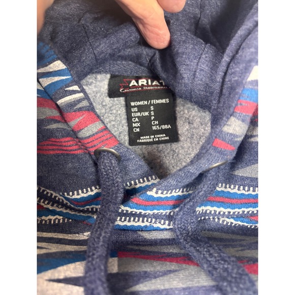 Ariat Hoodie Women Small Blue Southwestern Aztec Fleece Pullover - Picture 2 of 11